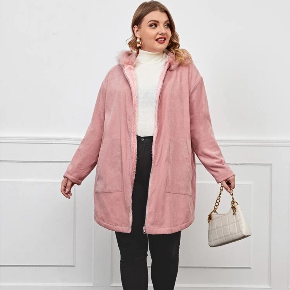 Pink Fur Corduroy Jacket Coat